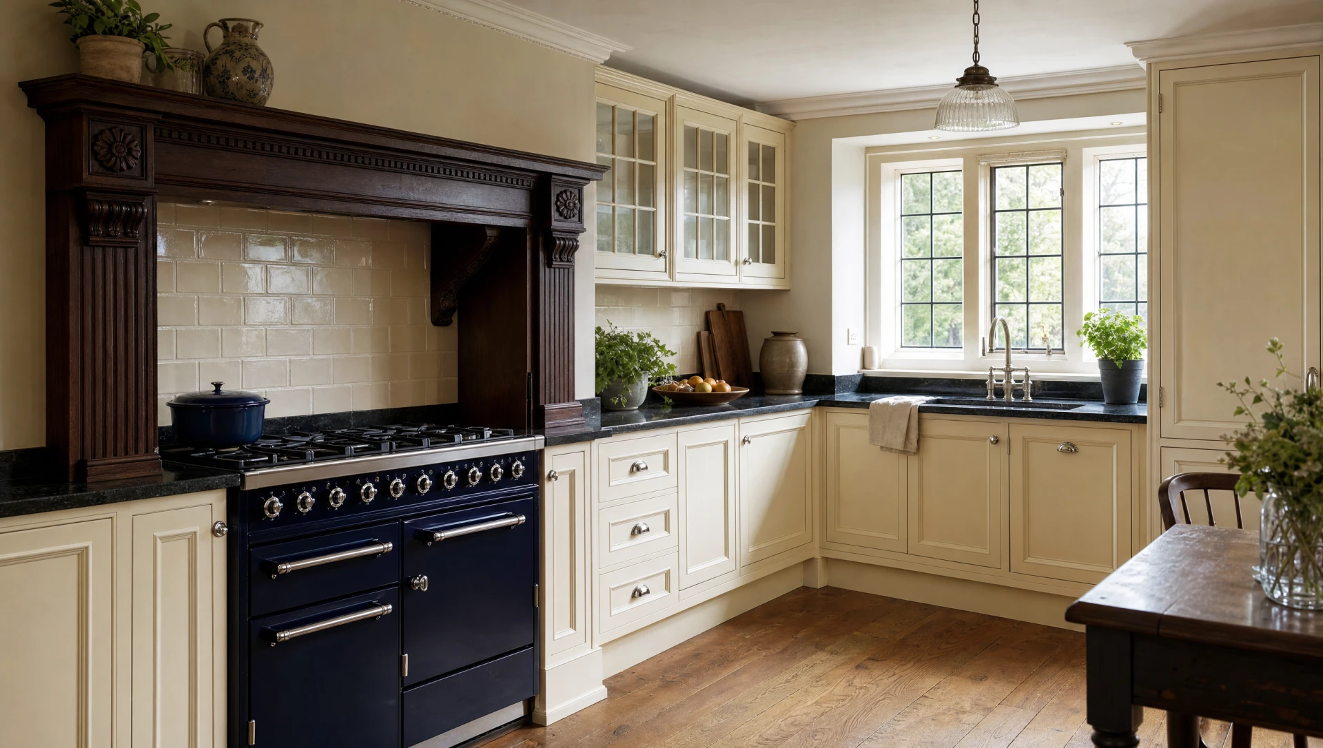 A molded in-frame corner run with glazed uppers, The Essex