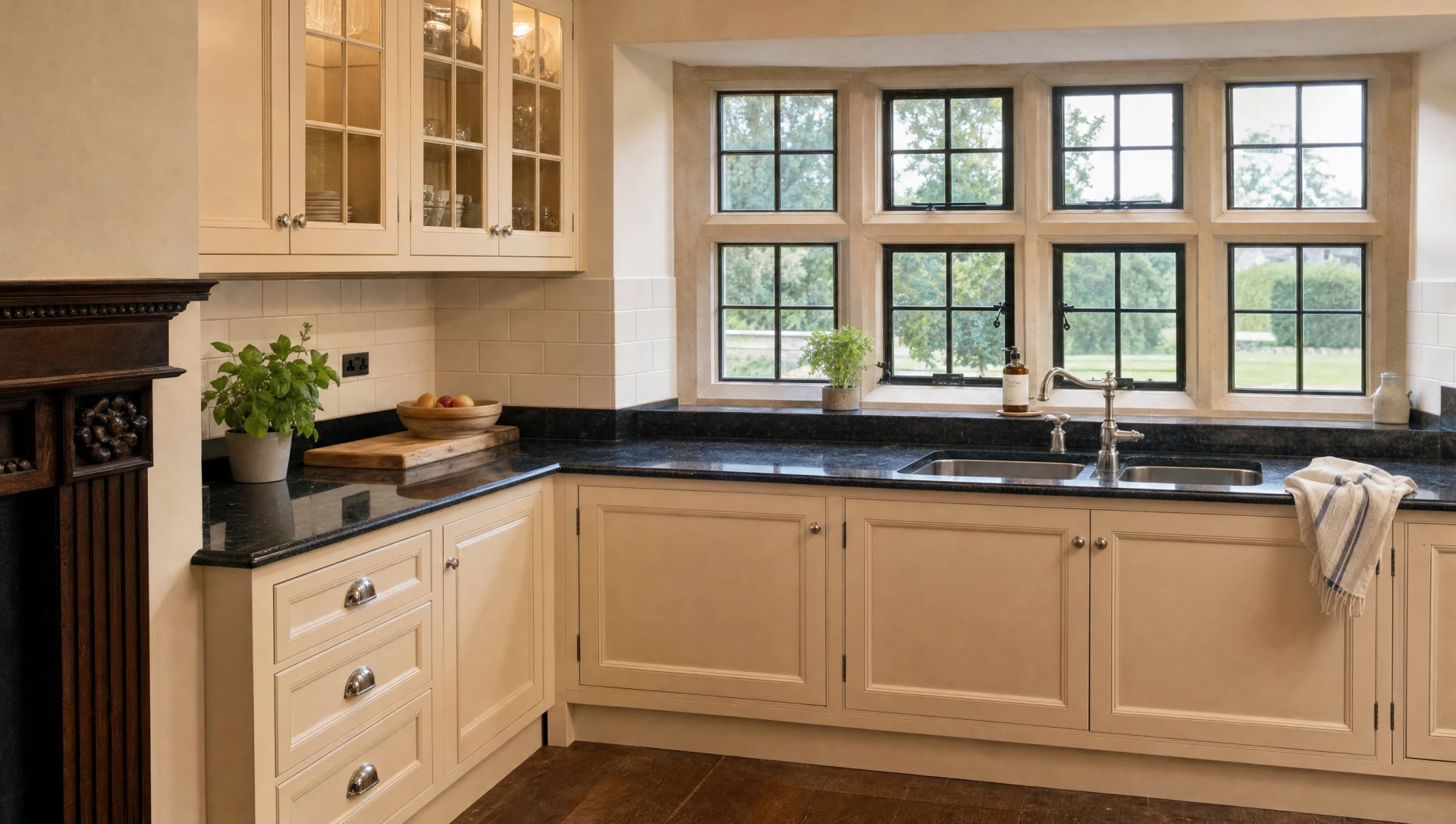 A molded in-frame sink run with dark granite, The Essex