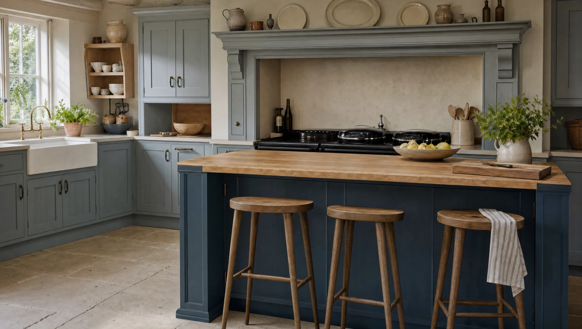 A painted island with a breakfast bar, The Farmhouse
