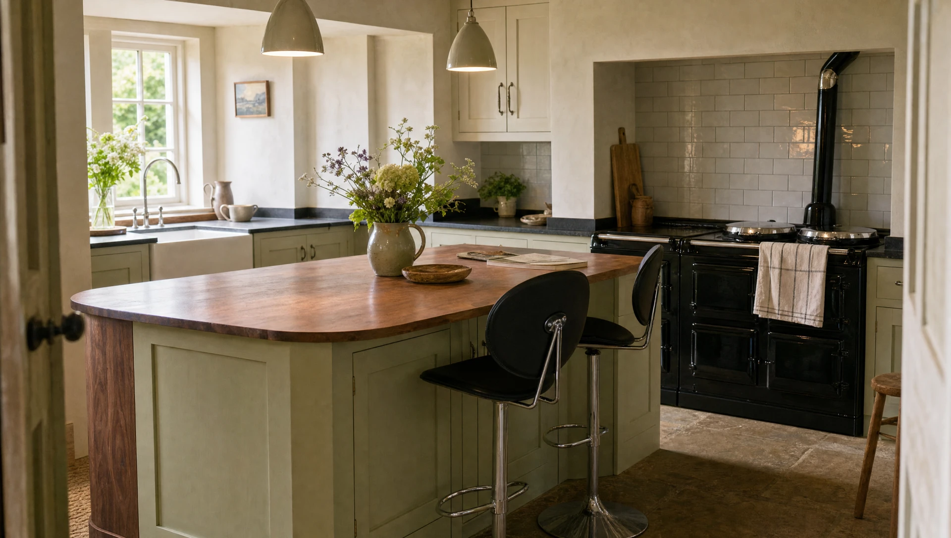 The Suffolk — hand-painted in-frame English kitchen, built in Suffolk and installed in the United States