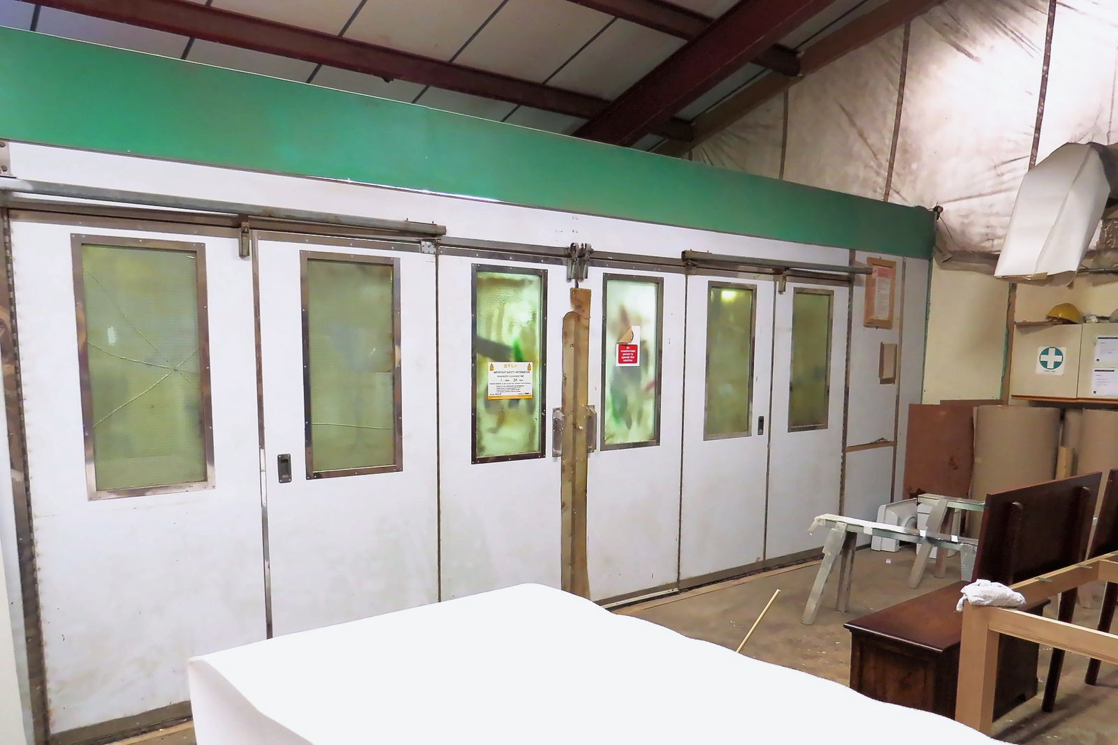 Doors on trestles in the finishing room at Mickfield